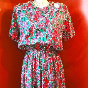 Vintage 1980s Ms. Basia Floral Shell Button Dress